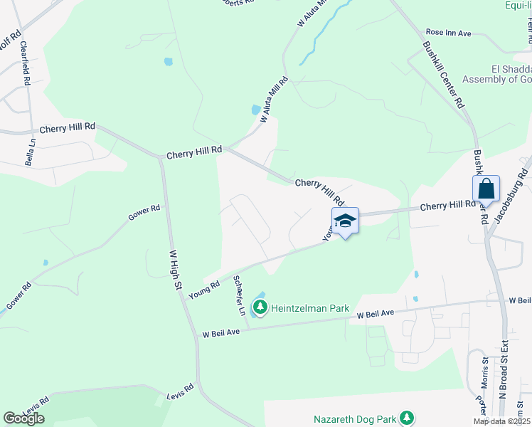 map of restaurants, bars, coffee shops, grocery stores, and more near 458 Jill Drive in Nazareth