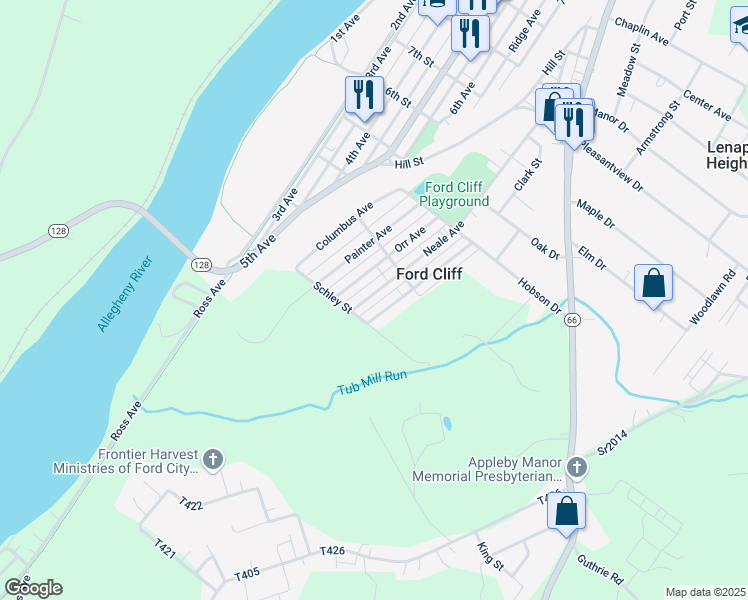 map of restaurants, bars, coffee shops, grocery stores, and more near 720 Neale Avenue in Ford Cliff