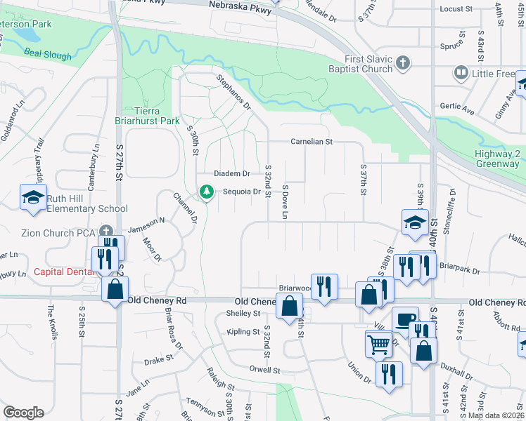 map of restaurants, bars, coffee shops, grocery stores, and more near 5431 S 32nd St in Lincoln