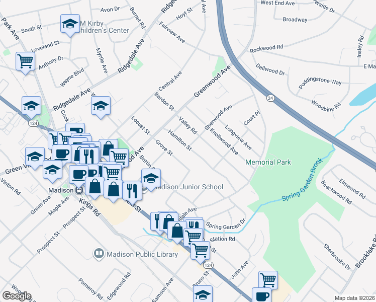 map of restaurants, bars, coffee shops, grocery stores, and more near 27 Hamilton Street in Madison