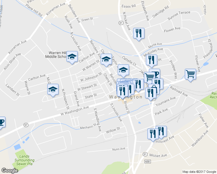 map of restaurants, bars, coffee shops, grocery stores, and more near 16 Madison Street in Washington