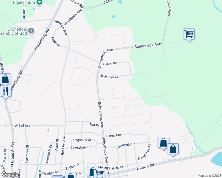 map of restaurants, bars, coffee shops, grocery stores, and more near 321 Clearview Avenue in Nazareth