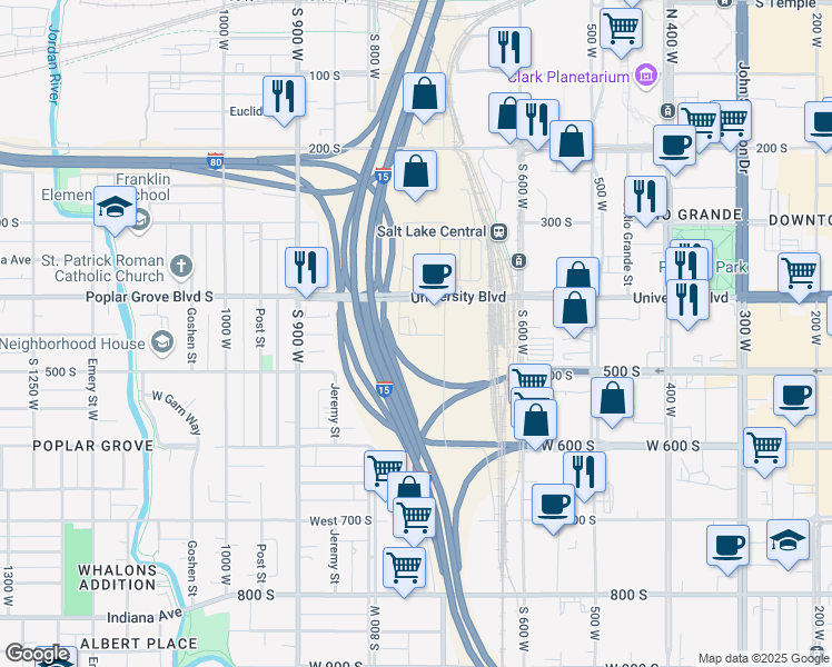 map of restaurants, bars, coffee shops, grocery stores, and more near 730 Pacific Avenue in Salt Lake City