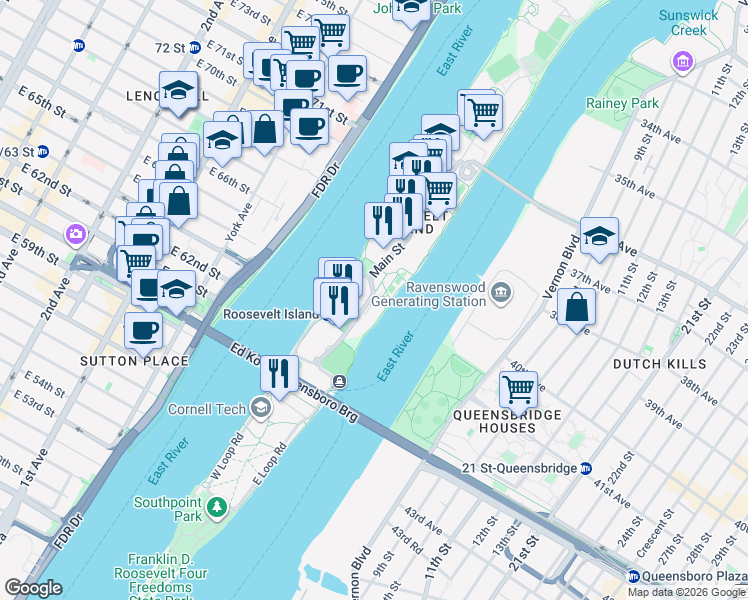 map of restaurants, bars, coffee shops, grocery stores, and more near 480 Main Street in New York