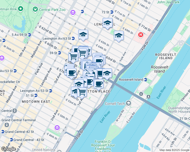 map of restaurants, bars, coffee shops, grocery stores, and more near in New York