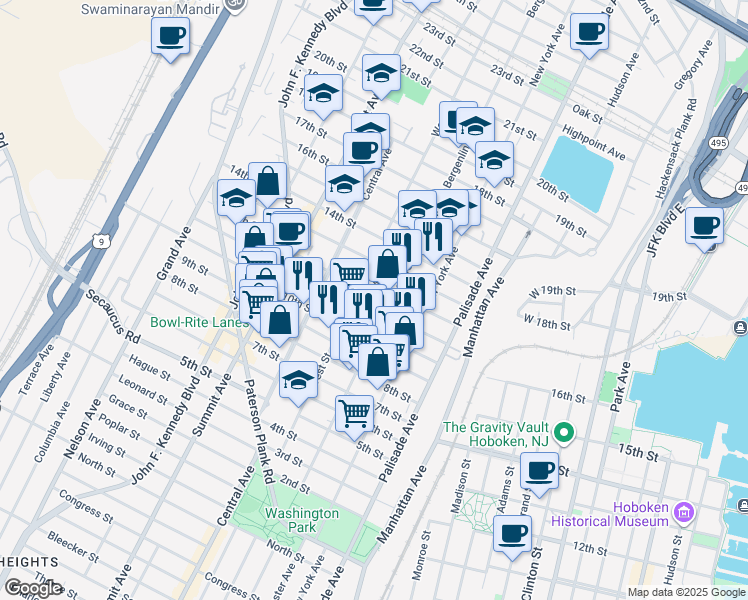 map of restaurants, bars, coffee shops, grocery stores, and more near 513 12th Street in Union City