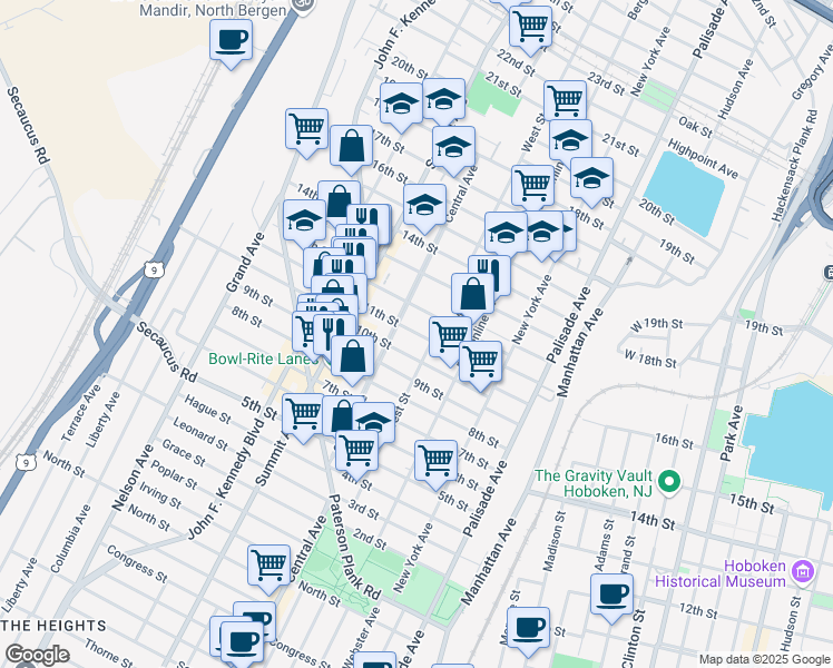 map of restaurants, bars, coffee shops, grocery stores, and more near 611 11th Street in Union City