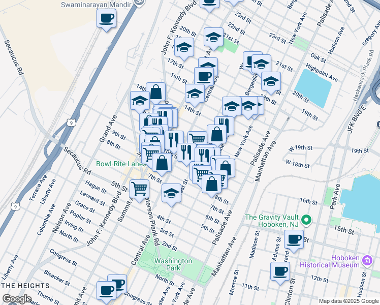 map of restaurants, bars, coffee shops, grocery stores, and more near 611 11th Street in Union City