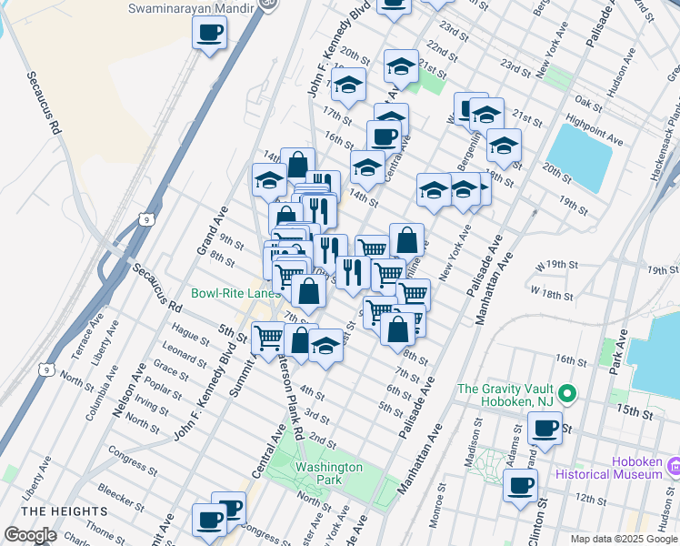 map of restaurants, bars, coffee shops, grocery stores, and more near 708 10th Street in Union City