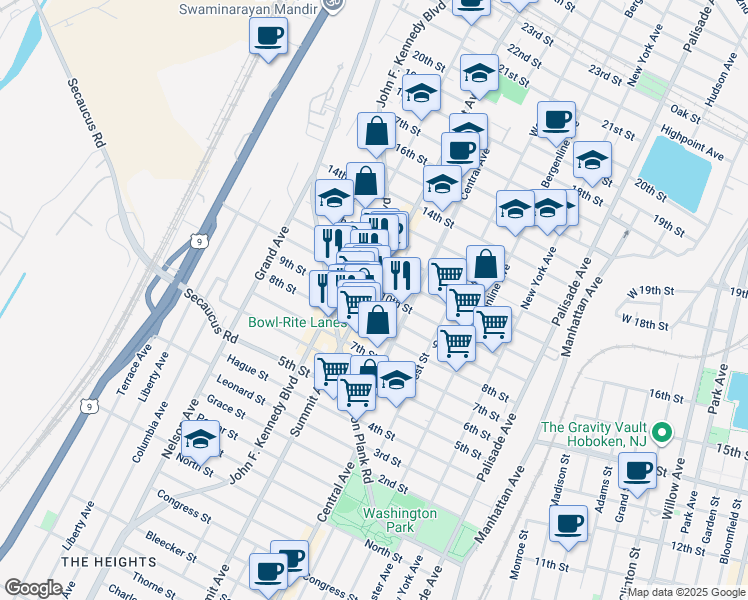 map of restaurants, bars, coffee shops, grocery stores, and more near 1003-1007 Summit Avenue in Union City