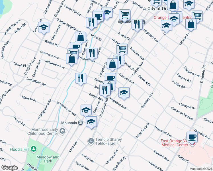 map of restaurants, bars, coffee shops, grocery stores, and more near 657 Scotland Road in City of Orange