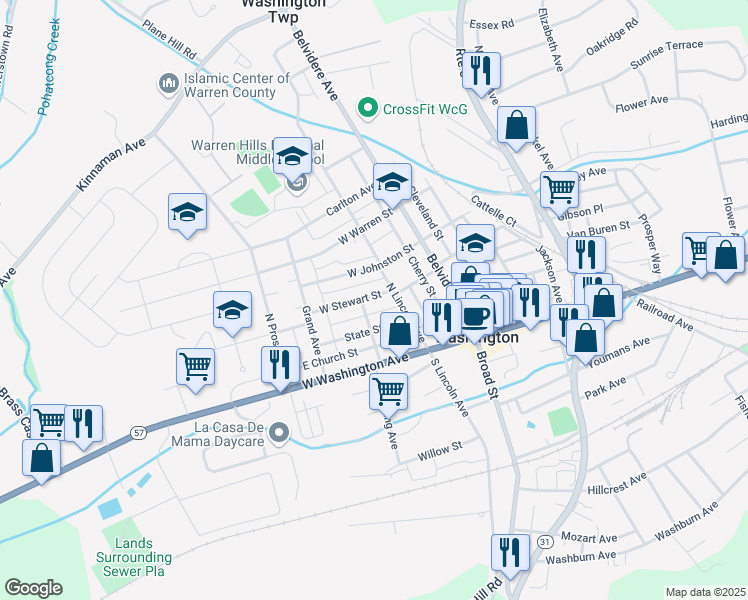 map of restaurants, bars, coffee shops, grocery stores, and more near 51 West Stewart Street in Washington