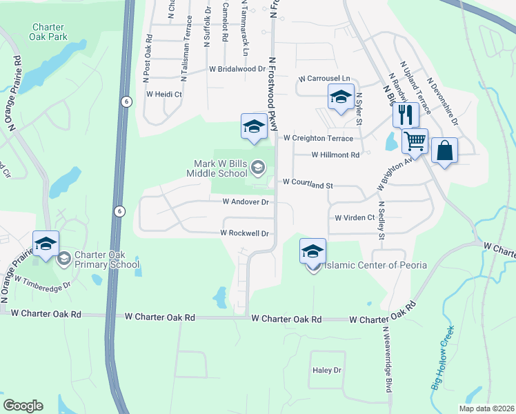 map of restaurants, bars, coffee shops, grocery stores, and more near 4324 West Andover Drive in Peoria