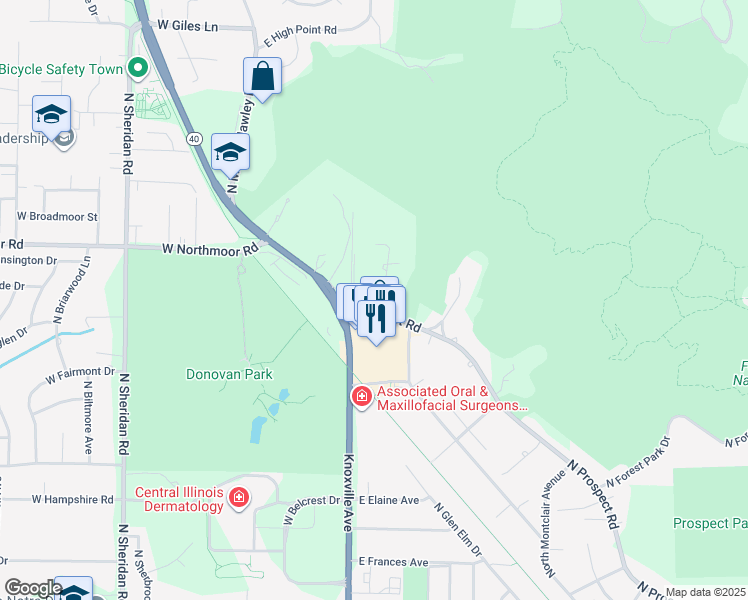 map of restaurants, bars, coffee shops, grocery stores, and more near 6009 N Wickwood Rd in Peoria