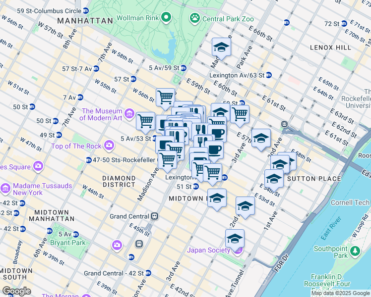 map of restaurants, bars, coffee shops, grocery stores, and more near in New York