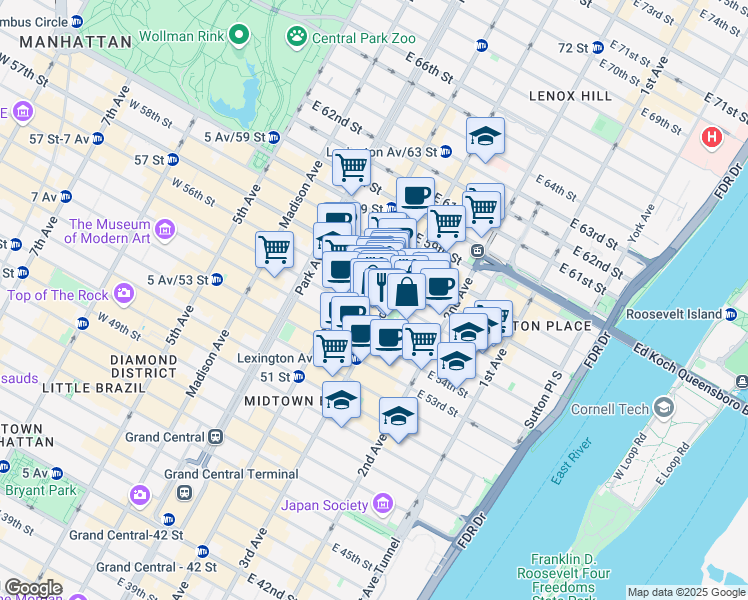 map of restaurants, bars, coffee shops, grocery stores, and more near in New York