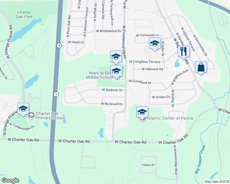 map of restaurants, bars, coffee shops, grocery stores, and more near 4324 W Andover Dr in Peoria