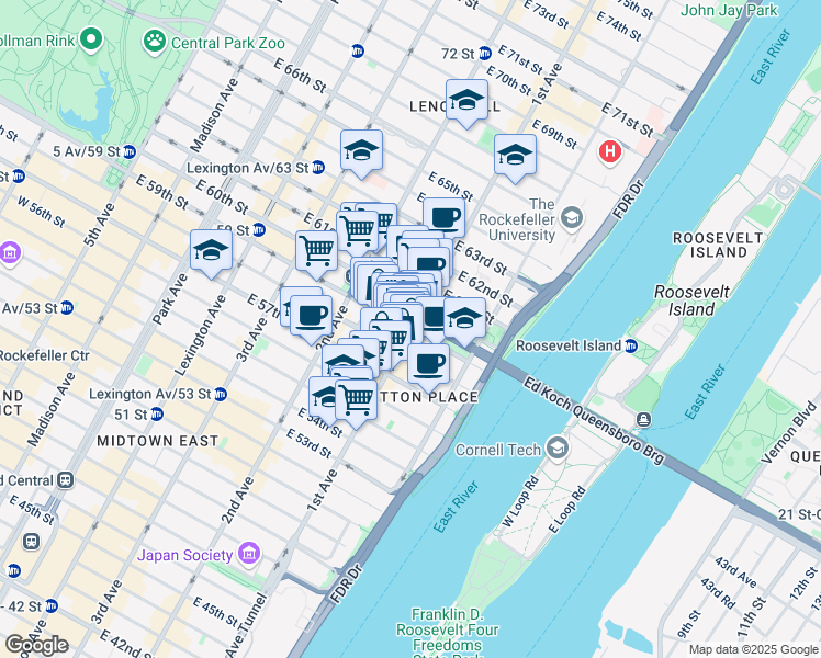 map of restaurants, bars, coffee shops, grocery stores, and more near in New York