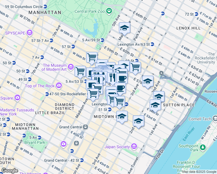 map of restaurants, bars, coffee shops, grocery stores, and more near in New York