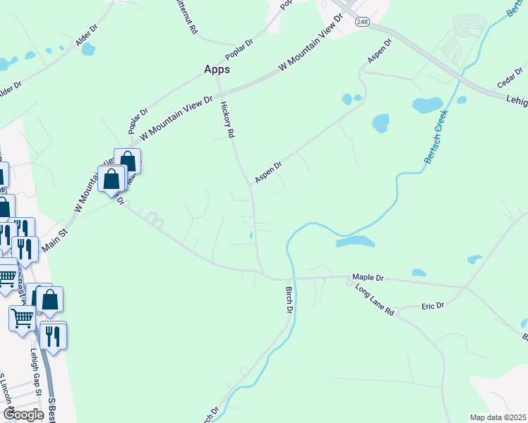 map of restaurants, bars, coffee shops, grocery stores, and more near 850 Hickory Road in Walnutport