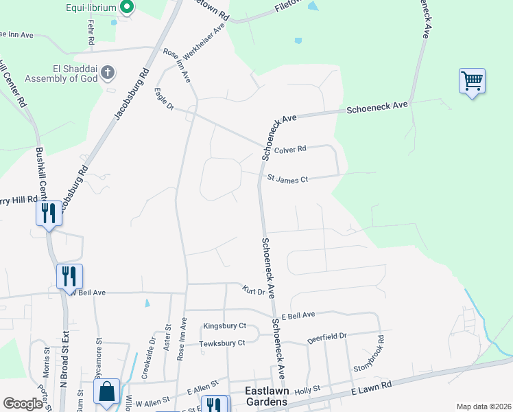 map of restaurants, bars, coffee shops, grocery stores, and more near 202 Chris Court in Nazareth