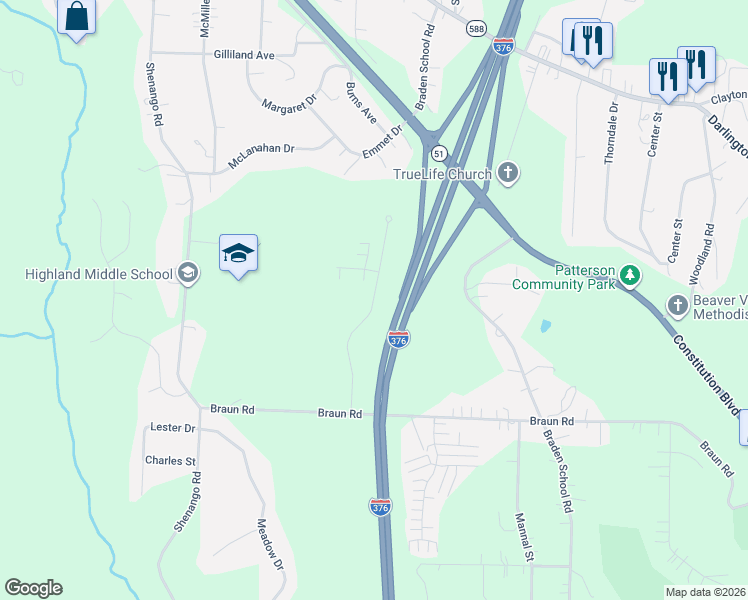 map of restaurants, bars, coffee shops, grocery stores, and more near 122 Cherokee Drive in Beaver Falls