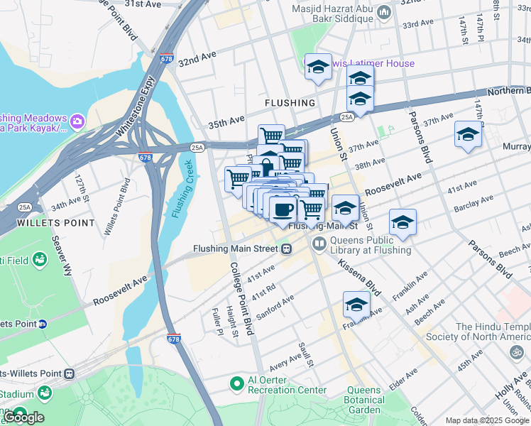 map of restaurants, bars, coffee shops, grocery stores, and more near 13430 39th Avenue in Queens