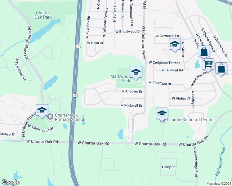 map of restaurants, bars, coffee shops, grocery stores, and more near 4613 West Pendleton Place in Peoria