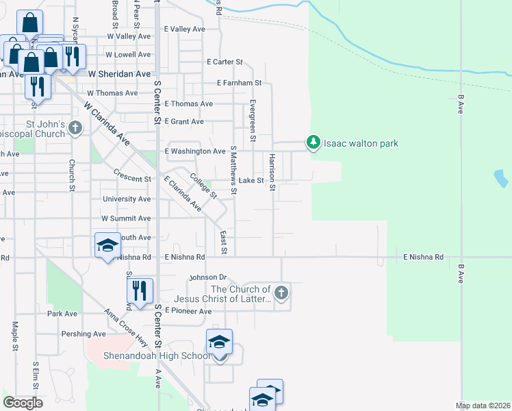 map of restaurants, bars, coffee shops, grocery stores, and more near 501 Mcconkey Drive in Shenandoah