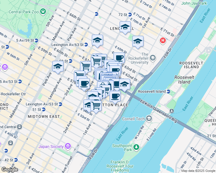 map of restaurants, bars, coffee shops, grocery stores, and more near in New York