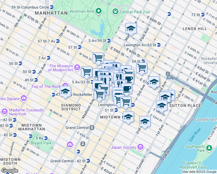 map of restaurants, bars, coffee shops, grocery stores, and more near in New York