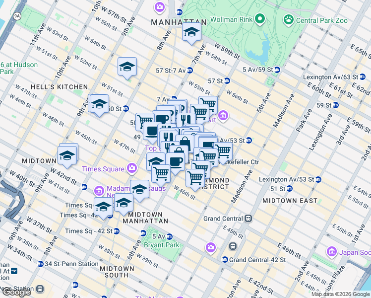 map of restaurants, bars, coffee shops, grocery stores, and more near in New York