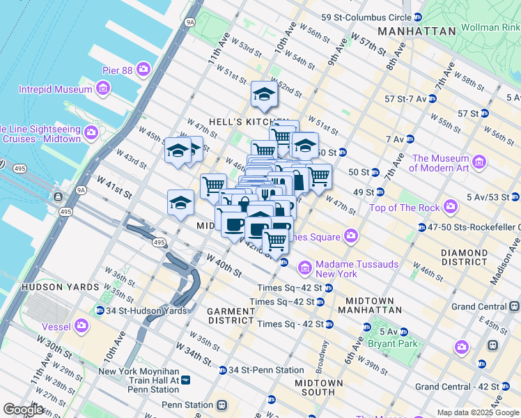 map of restaurants, bars, coffee shops, grocery stores, and more near in New York