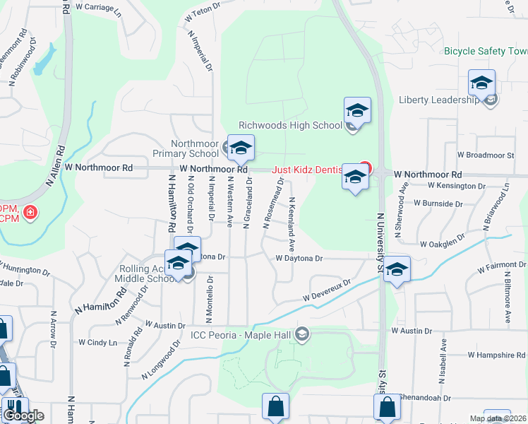 map of restaurants, bars, coffee shops, grocery stores, and more near 5903 North Rosemead Drive in Peoria