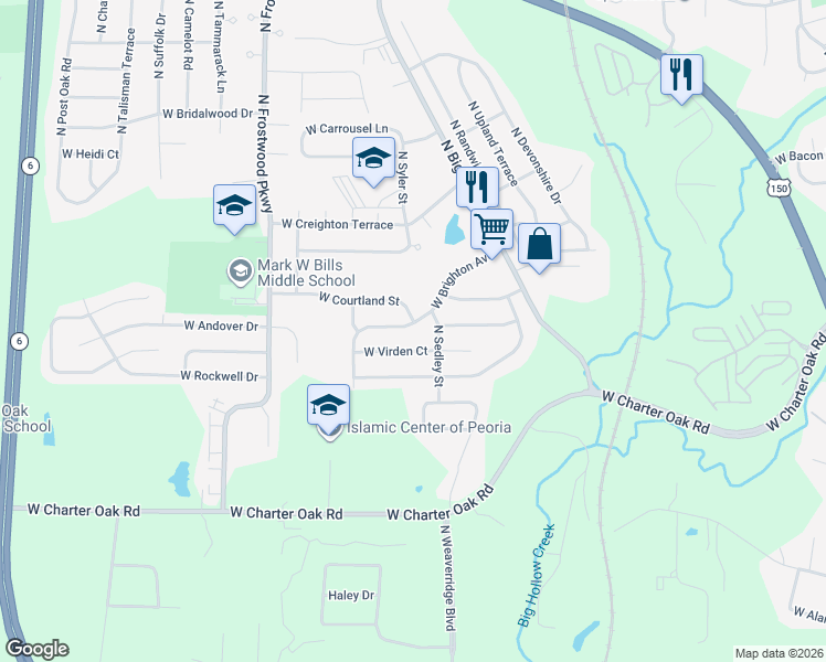 map of restaurants, bars, coffee shops, grocery stores, and more near 3924 West Brighton Avenue in Peoria