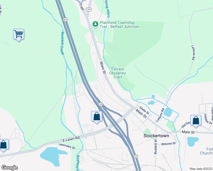 map of restaurants, bars, coffee shops, grocery stores, and more near 105 Ariel Court in Nazareth