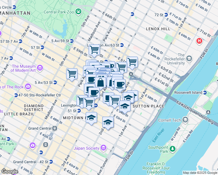 map of restaurants, bars, coffee shops, grocery stores, and more near in New York
