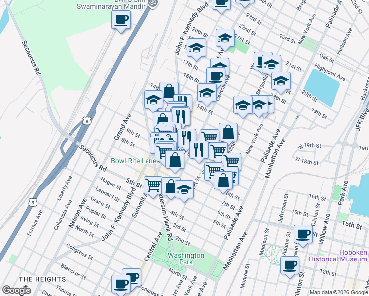 map of restaurants, bars, coffee shops, grocery stores, and more near in Union City