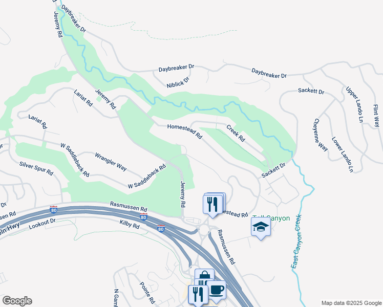 map of restaurants, bars, coffee shops, grocery stores, and more near 3290 Lower Saddleback Road in Park City