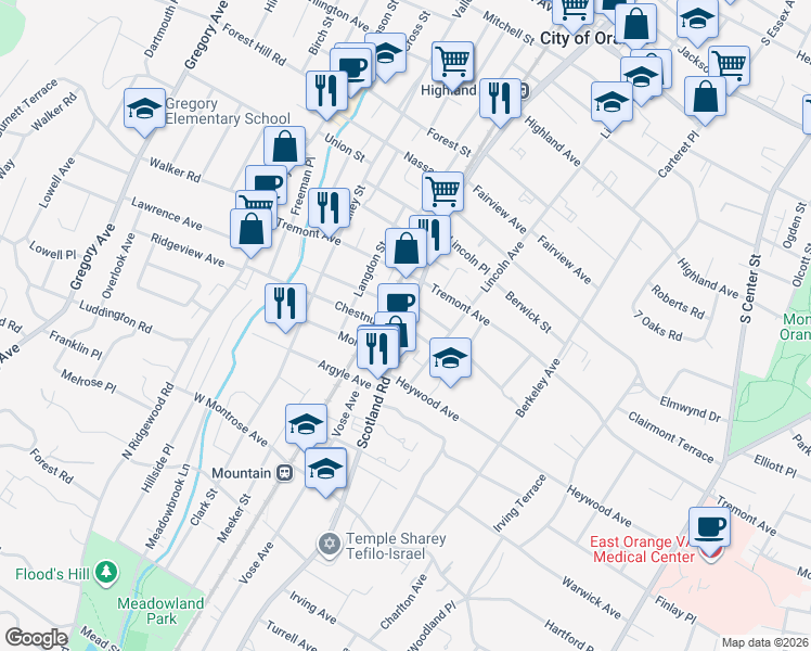 map of restaurants, bars, coffee shops, grocery stores, and more near 657 Scotland Road in City of Orange