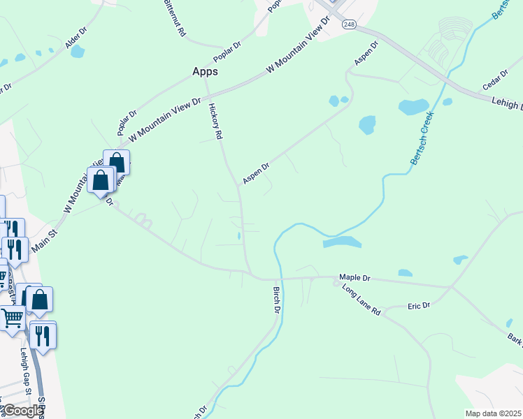 map of restaurants, bars, coffee shops, grocery stores, and more near 850 Hickory Road in Walnutport