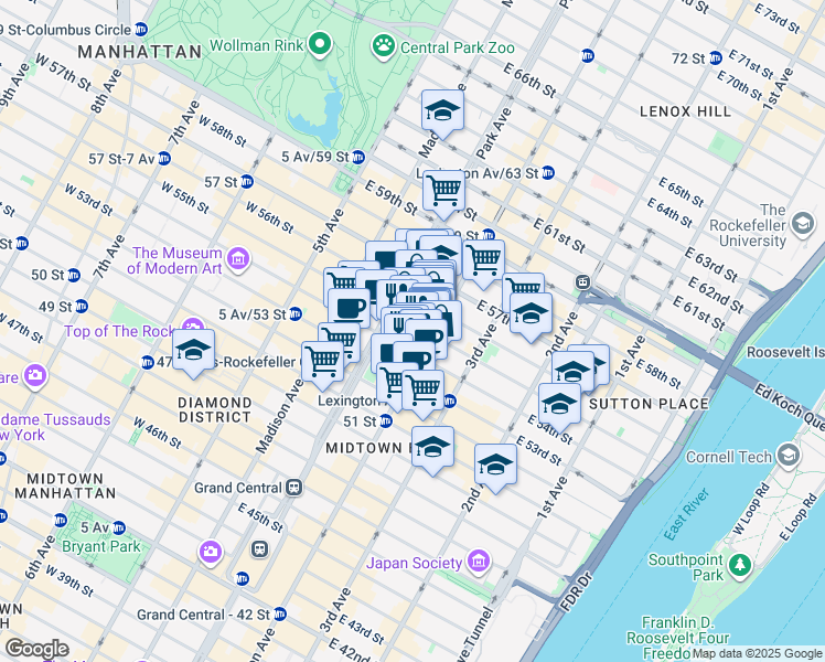 map of restaurants, bars, coffee shops, grocery stores, and more near in New York