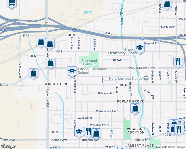 map of restaurants, bars, coffee shops, grocery stores, and more near 1403 Pacific Avenue South in Salt Lake City