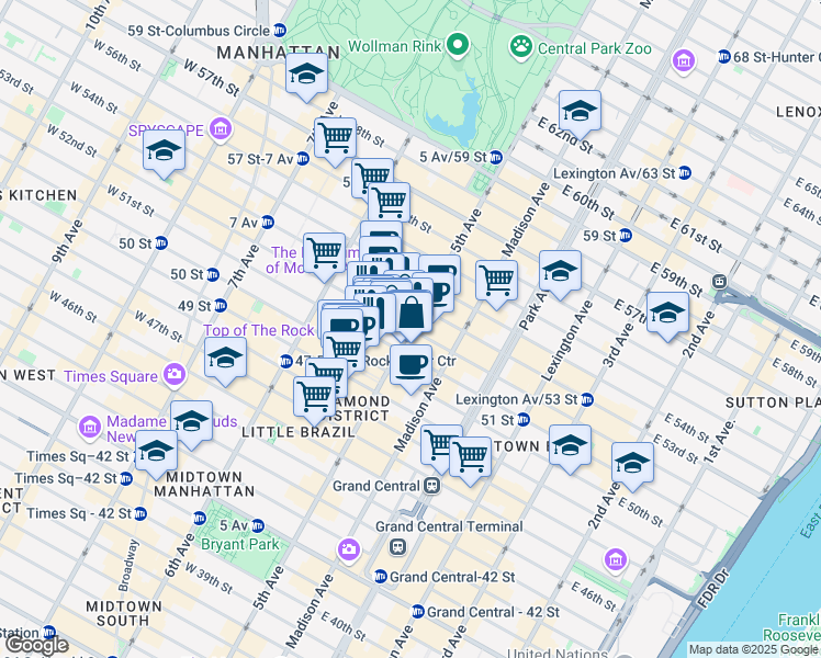 map of restaurants, bars, coffee shops, grocery stores, and more near in New York