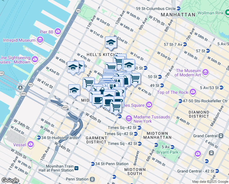 map of restaurants, bars, coffee shops, grocery stores, and more near in New York