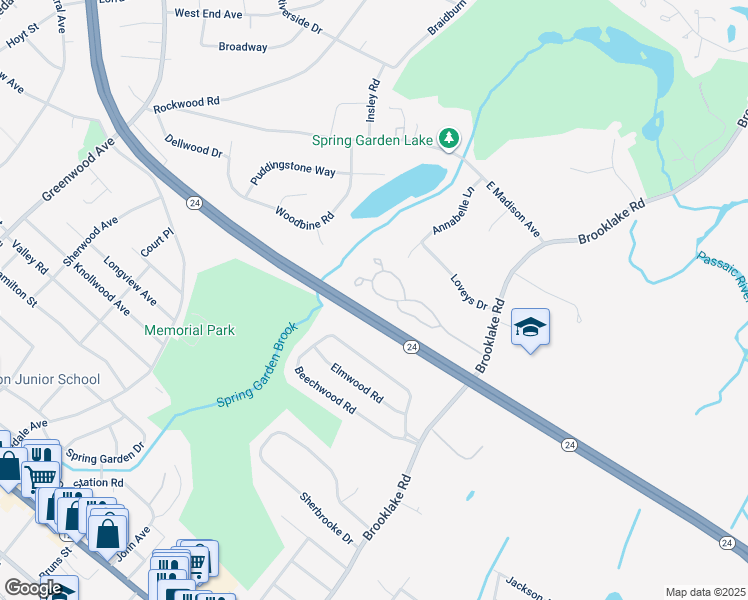 map of restaurants, bars, coffee shops, grocery stores, and more near 120 Brandywyne Drive in Florham Park