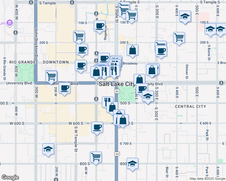 map of restaurants, bars, coffee shops, grocery stores, and more near 420 State Street in Salt Lake City