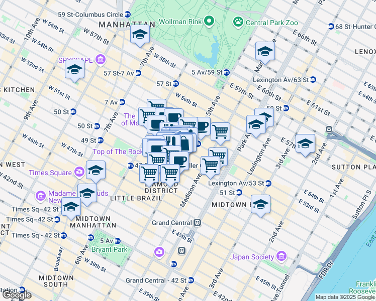 map of restaurants, bars, coffee shops, grocery stores, and more near 656 5th Avenue in New York
