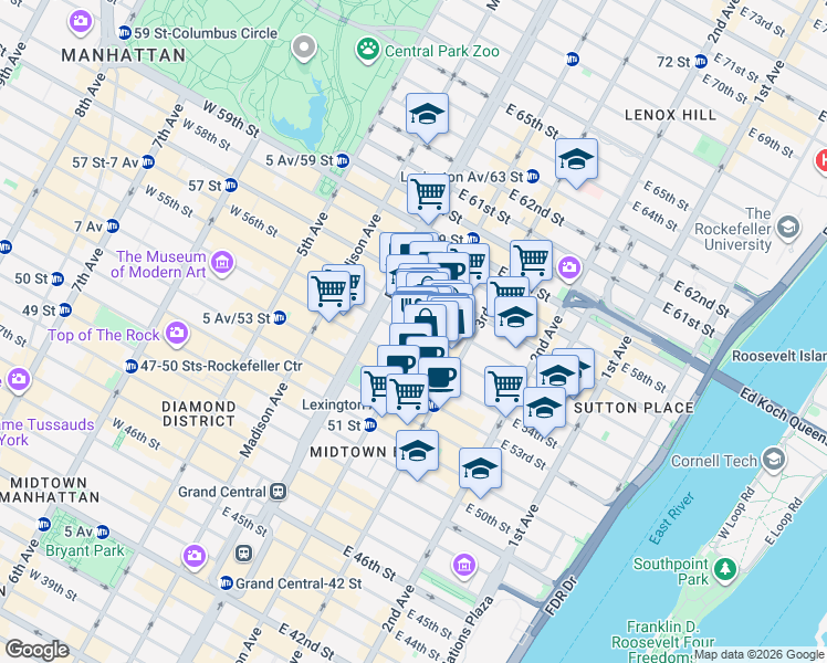 map of restaurants, bars, coffee shops, grocery stores, and more near in New York