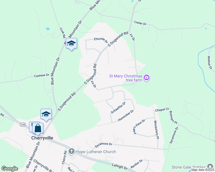 map of restaurants, bars, coffee shops, grocery stores, and more near 689 Fir Drive in Walnutport